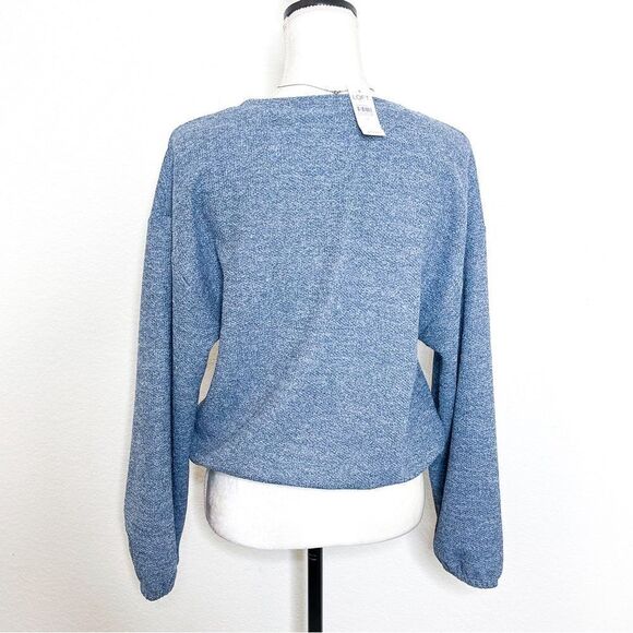 🍋 LOFT Outlet • Women’s Blue Knit Drawstring Hem Sweater w/Bishop Sleeves Sz M - Picture 4 of 8